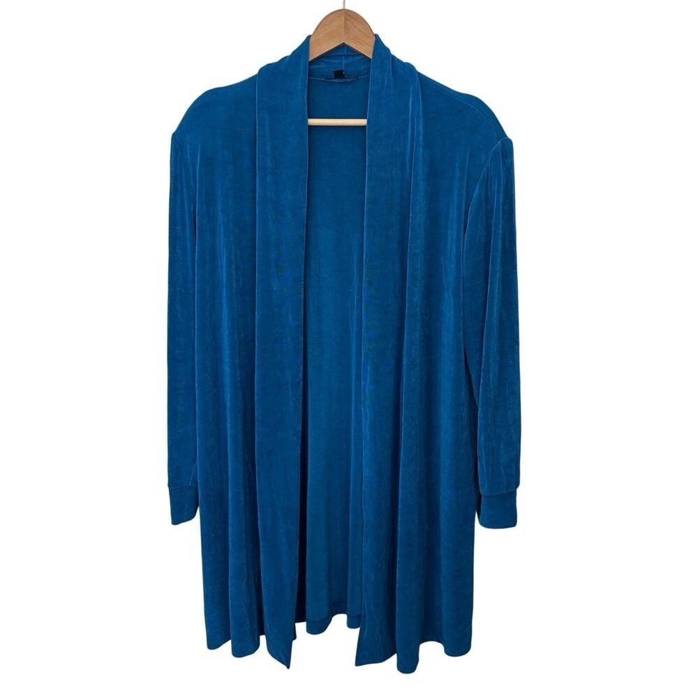 Vikki Vi Slinky Knit Jacket Cardigan Womens 1X Blue Long Sleeve USA Top